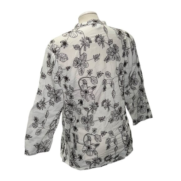 Charter Club Womens White & Black Floral Embroidered Cotton Button-Down Blouse S - Picture 4 of 13